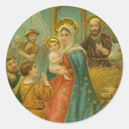 Adesivo Redondo Cena de Natividade de natais vintages