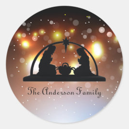 Adesivo Redondo Cena de Natividade LIghts - Vinheta de Natal