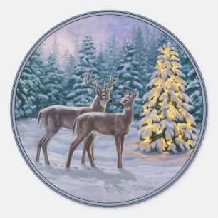 Adesivo Redondo Cena de Neve e Árvore de Natal Bonito