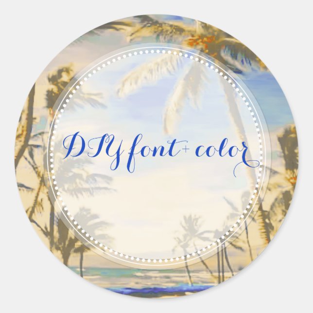 Adesivo Redondo Cena de praia de PixDezine (Frente)