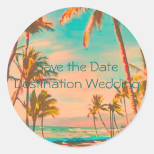 Adesivo Redondo Cena de praia havaiana de Vintage