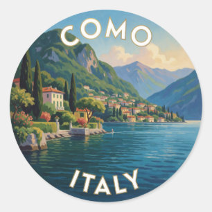 Adesivo Redondo Cena de viagem alpina do Lago Como Itália
