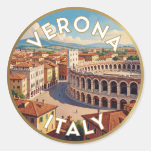 Adesivo Redondo Cena de viagem histórica em Verona, Itália ☀️