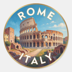 Adesivo Redondo Cena de Viagem Histórica Roma Itália 🏛️