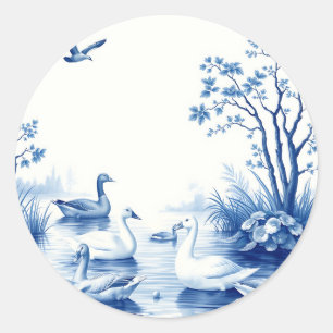 Adesivo Redondo Cena do Lago dos Cisnes Blue Willow
