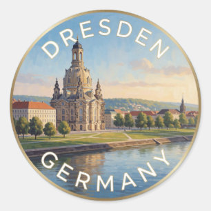 Adesivo Redondo Cena do rio Frauenkirche Dresden Alemanha  