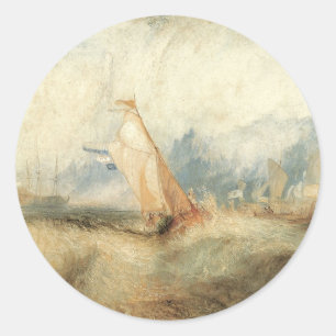 Adesivo Redondo Cena marítima de navio marítimo vintage por Joseph