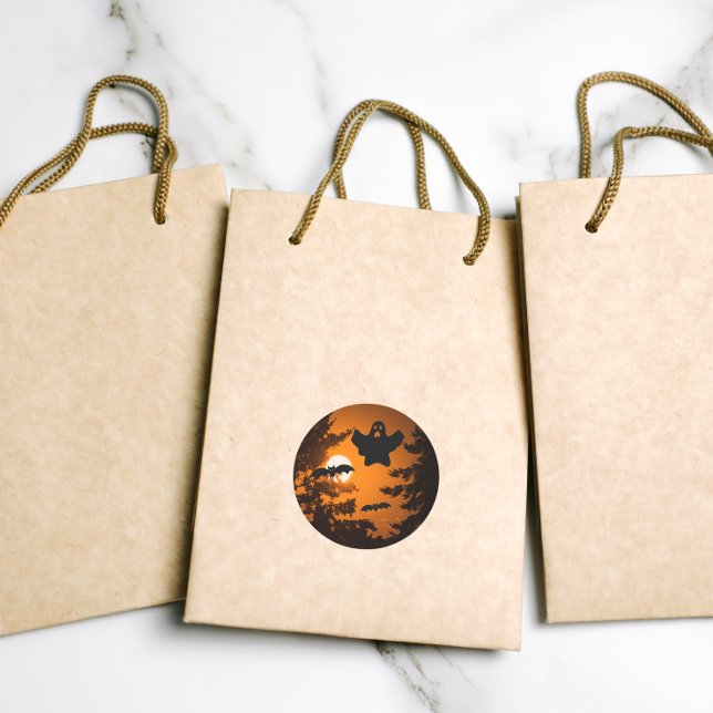 Adesivo Redondo Cena Noturna de Halloween Negro e Laranja Spooky (In Situ Gifting)