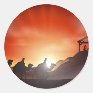 Adesivo Redondo Cena tradicional da natividade do Natal