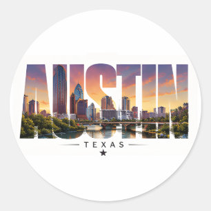 Adesivo Redondo Cenário de viagem da orla do rio Austin Texas