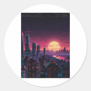 Adesivo Redondo Cenário Urbano Cyberpunk Vaporwave – Arte de Horiz