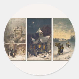 Adesivo Redondo Cenas de inverno dos natais vintages (1865-1899)