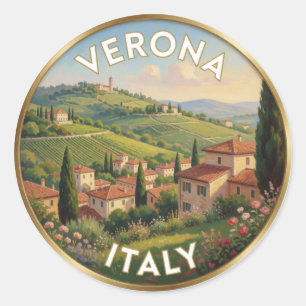 Adesivo Redondo Cenas de Viagem Colinas Vinhedos Verona Itália