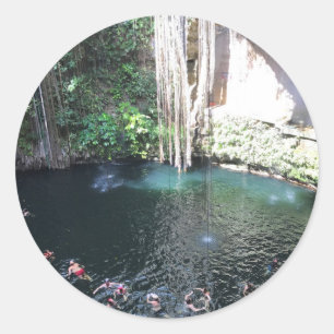 Adesivo Redondo Cenote Azul Sagrado, Ik Kil, México #4 Stickers