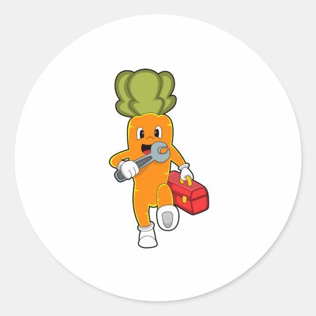 Adesivo Redondo Cenoura como Mecânica com Caixa de Ferramentas (Frente)
