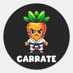 Adesivo Redondo Cenoura Engraçada Em Karate Gi Carrata Belt Preto