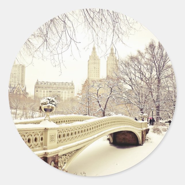 Adesivo Redondo Central Park Snow - Winter New York (Frente)