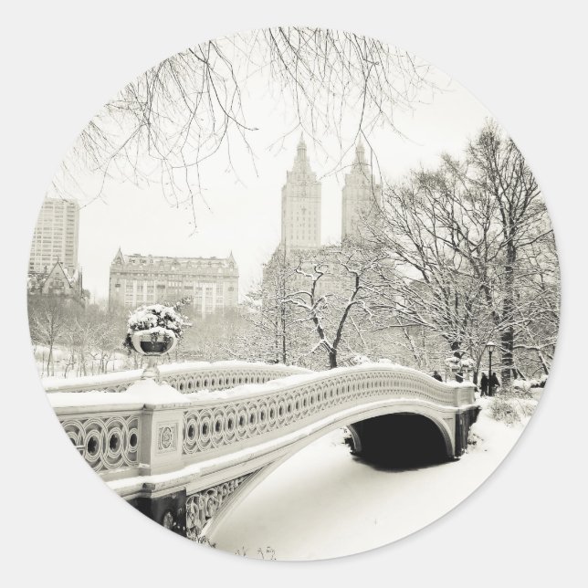 Adesivo Redondo Central Park Winter - Snow on Arco Bridge (Frente)