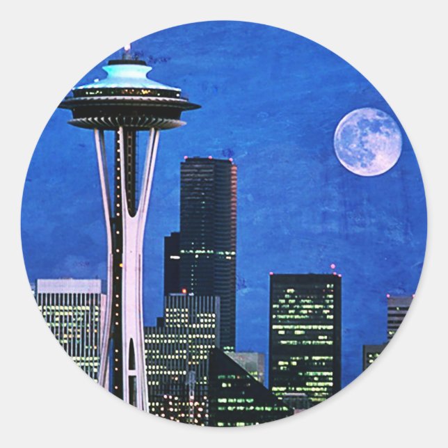 Adesivo Redondo Centro de Seattle Skyline (Frente)