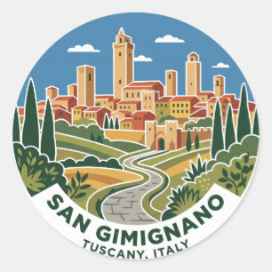 Adesivo Redondo Centro Histórico de San Gimignano Itália