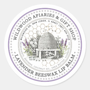 Adesivo Redondo Cera de abelha Lip Balm Vintage Lavanda & Honeycom