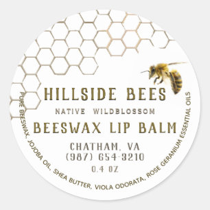 Adesivo Redondo Cera de abelha Selvagem Lip Balm Label Honeycomb &