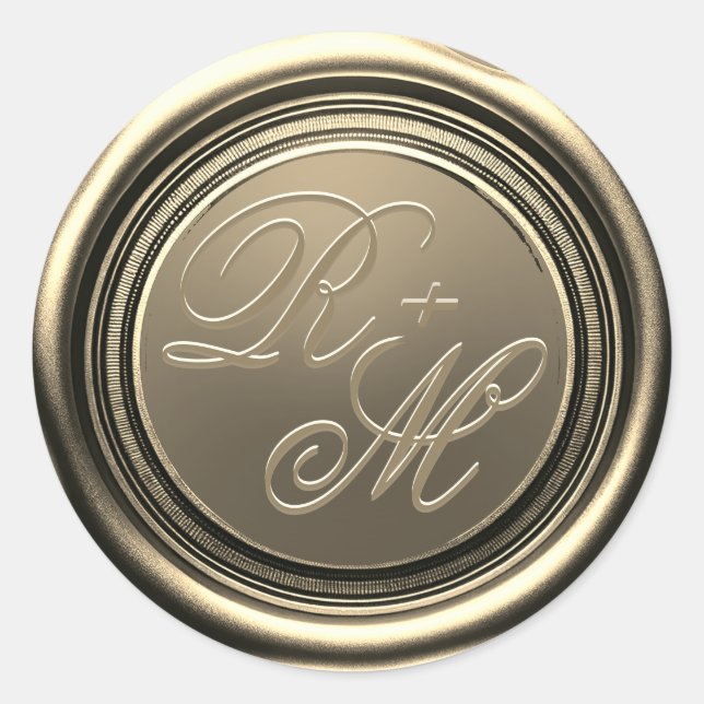 Adesivo Redondo Cera Dourada do Monograma de Casais Personalizados (Frente)