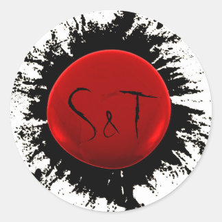 Adesivo Redondo Cera inicial vermelha e preta e selo de envelopes 