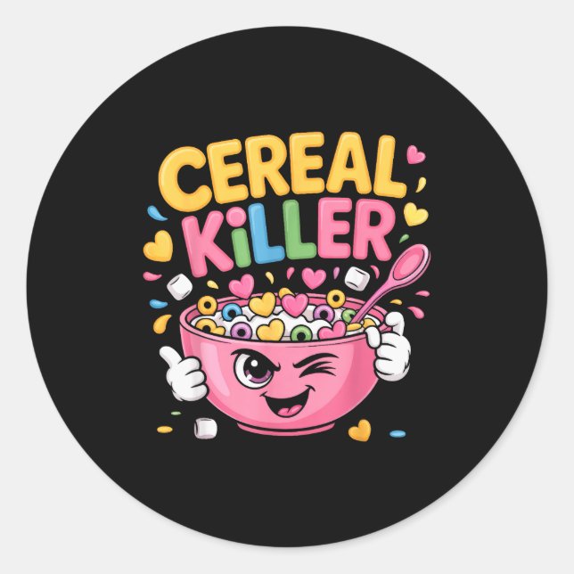 Adesivo Redondo Cereal Killer Cartoon Bowl Funny Breakfast  (Frente)