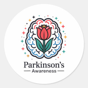 Adesivo Redondo Cérebro de Sensibilização do Parkinson e Tulipa _1