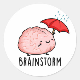 Adesivo Redondo Cérebro Tempestade Anatomia Cute Pun apresenta um