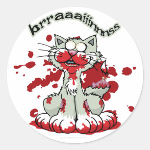 Adesivo Redondo Cérebros do gatinho do zombi!!