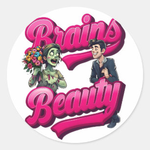 Adesivo Redondo Cérebros e Beleza - Design de Humor Zombie
