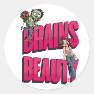 Adesivo Redondo Cérebros e Beleza - Design de Humor Zombie