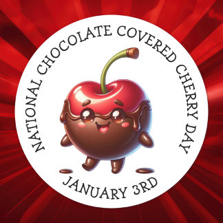 Adesivo Redondo Cereja coberta de chocolate nacional 3 de janeiro