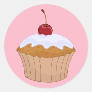 Adesivo Redondo Cereja De Cupcake Forçada No Topo