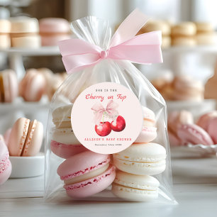 Adesivo Redondo Cereja Doce Na Garota Do Chá de fraldas Superior