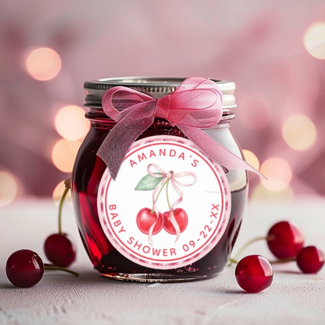 Adesivo Redondo Cereja em cima do Chá de Bebê Coquete (Favor Sticker)