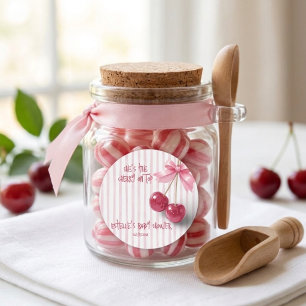 Adesivo Redondo Cereja no Topo Arco Retro Rosa Chá de Bebê Menina