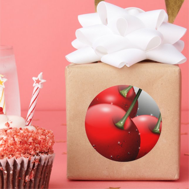 Adesivo Redondo Cerejas com gotas de areia (Festa)