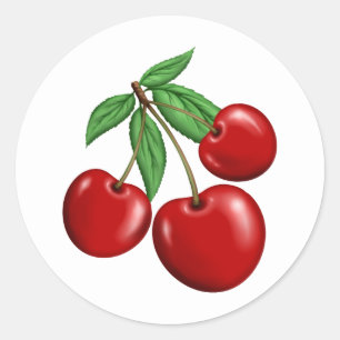 Adesivo Redondo Cerejas Vermelhas Designio de Fruta Estilo Retro