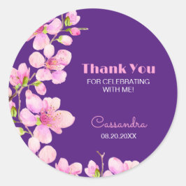 Adesivo Redondo Cerejeira Rosa Suave Flor Sakura Púrpura Aniversár