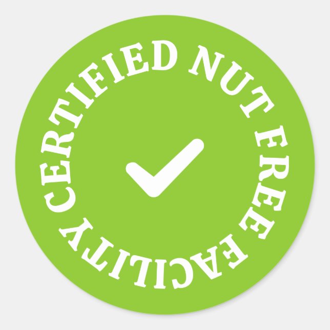 Adesivo Redondo Certified Nut Free Facility – Green Allergy-Safe (Frente)