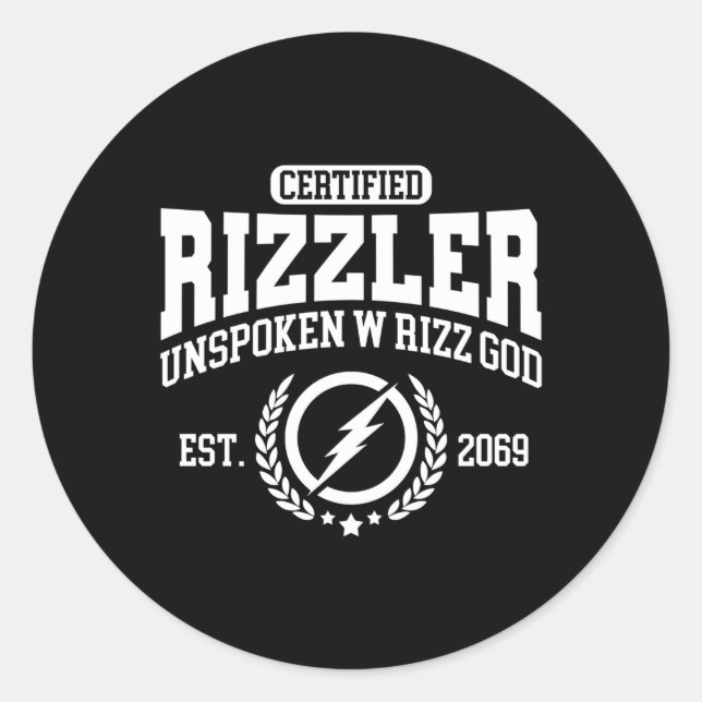 Adesivo Redondo Certified Rizzler Unspoken Rizz W Rizz Deus (Frente)