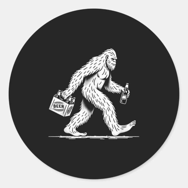 Adesivo Redondo Cerveja De Bebendo Bigfoot Retroativo - Sasquatch  (Frente)