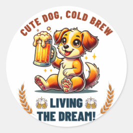Adesivo Redondo Cerveja de Bebendo Cachorro