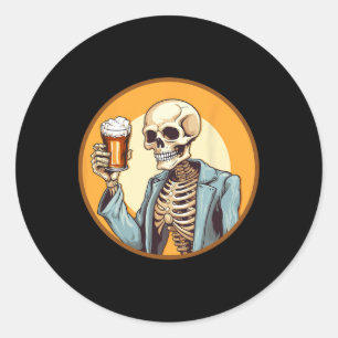 Adesivo Redondo Cerveja do Bebendo Skeleton Halloween