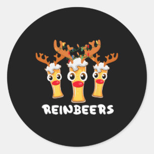 Adesivo Redondo Cerveja Engraçada de Rena Reinbeers Natal Bebendo