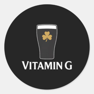Adesivo Redondo Cerveja Stout Vitamin G Shamrock de Bebida Irlande
