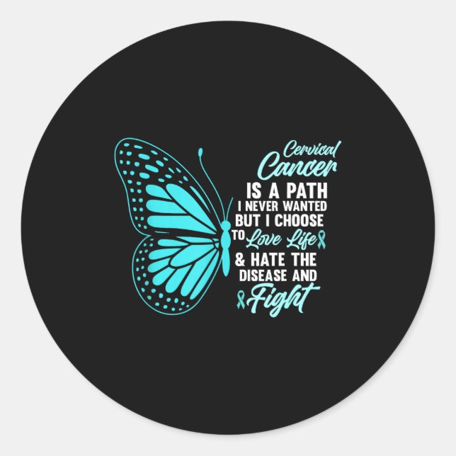 Adesivo Redondo Cervical Cancer Awareness Butterfly Quote Suprt  (Frente)